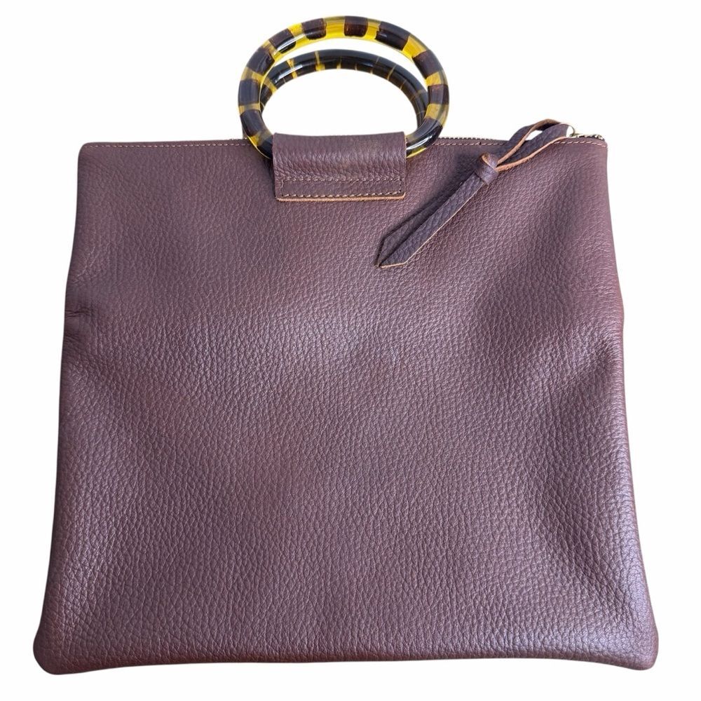 Oliveve Jolie Clutch Tortoise Resin Handles Bag Brown Leather Purse